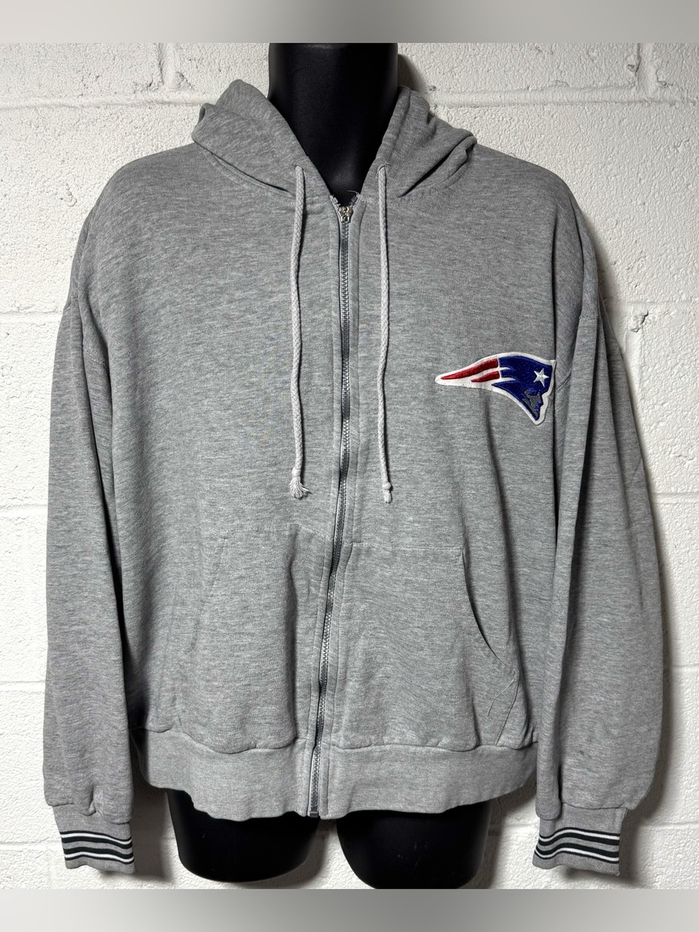 Vtg Majestic New England Patriots Zip Up Hoodie Sweatshirt L Gray Boxy Fit Y2K
